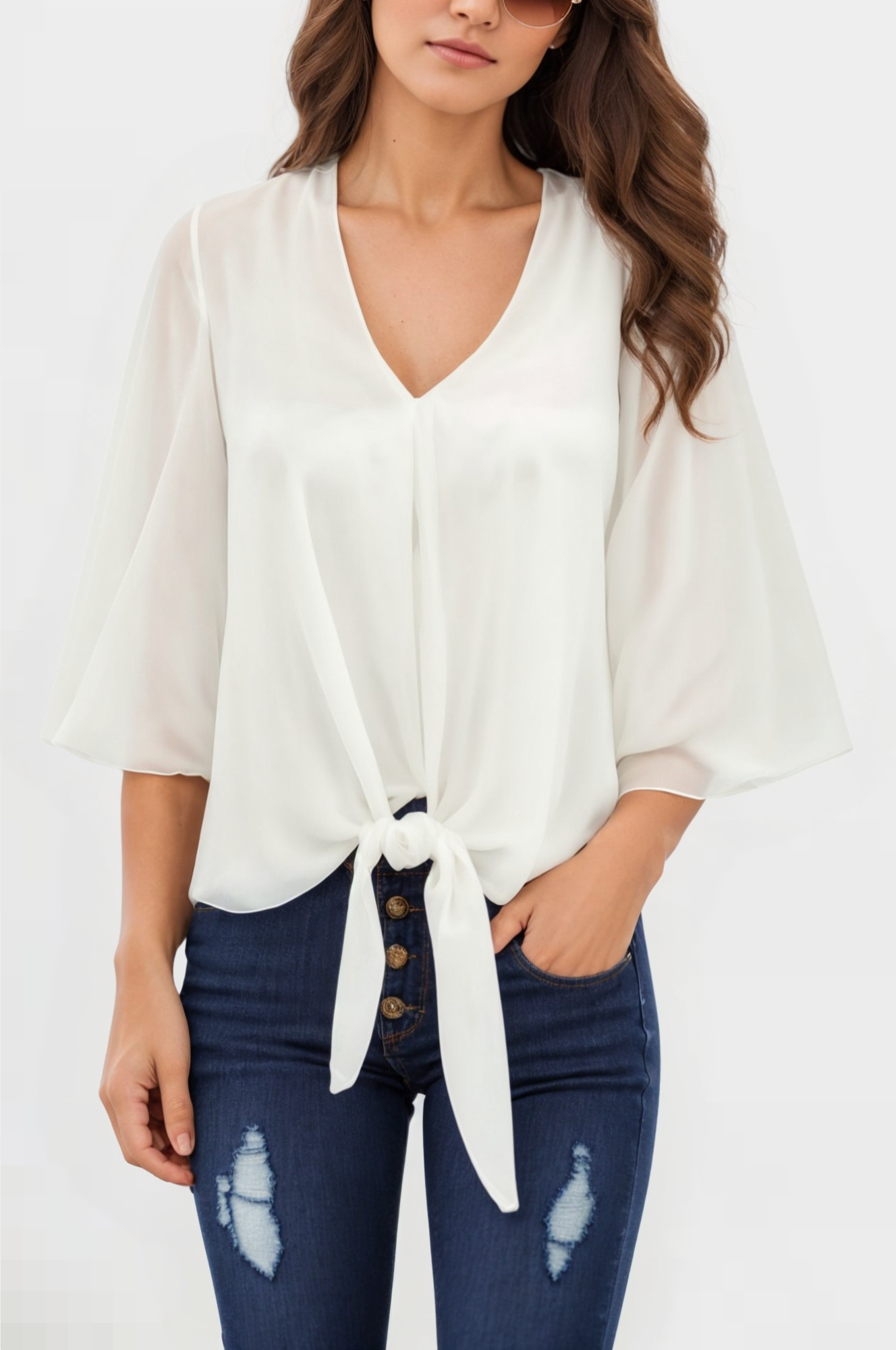 Chiffon shirt with ruffled sleeves