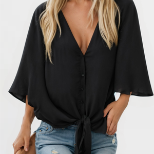 Chiffon shirt with ruffled sleeves