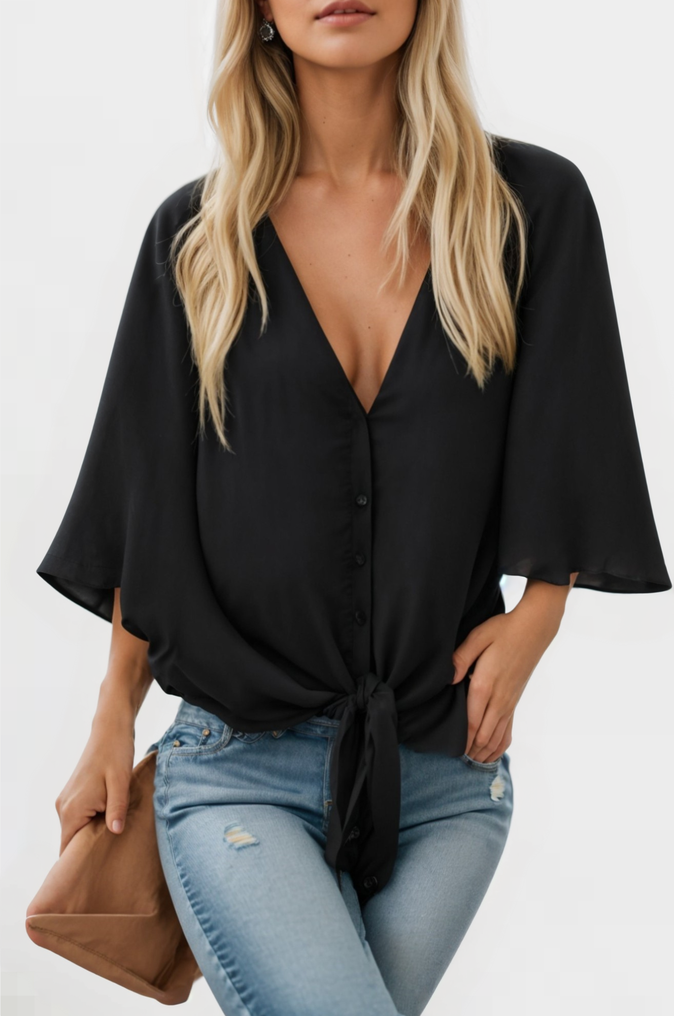 Chiffon shirt with ruffled sleeves