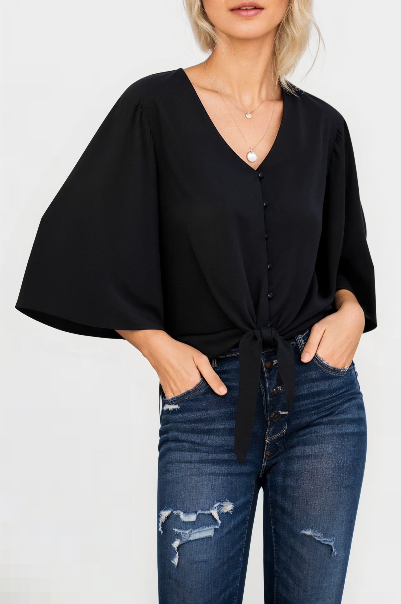 Chiffon shirt with ruffled sleeves